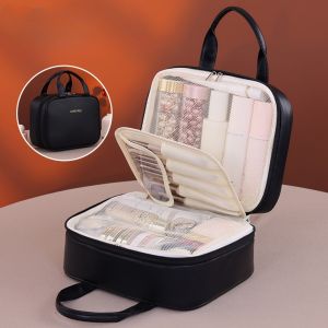 Multifunctional Makeup Bag For Women PU Leather Large Capacity Portable Double Zipper Travel Makeup Brush Toiletries Storage Bag