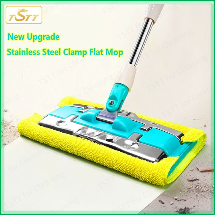 Stainless Steel Clamp Flat Mop Large Floor Mop 360° Rotate Upgrade High Quality Wet and Dry Dust Removal Lazy Mops