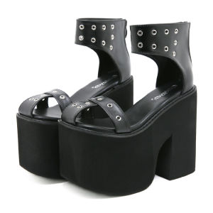 Gdgydh Summer Wide Fit Heeled Sandals Women Metal Rivet Punk Wedge Heels Platform Sandals Ankle Strap Ladies Cosplay Shoes