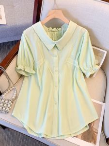 Áo Sơ Mi Tay Ngắn Dáng Rộng Phong Cách Hàn Quốc Mùa Hè 2024 Áo Sơ Mi Che Bụng Thon Gọn Cho Bé Gái Cỡ Lớn PA Brand