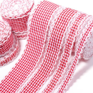 5yards 10/15/25/38mm Polyester Frayed Edge Red Plaid Ribbon Fabric Ribbons for DIY Gifts Bouquet Wrapping Bow Garment Decoration