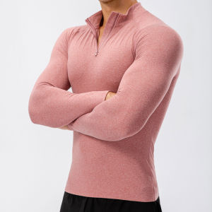 Mens Winter Running Long Sleeve Fleece Lined Fitness Training Top Half Zipper Stand Collar Slim Fit Sportswear Set