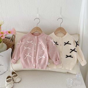 Princess Knitted Cardigan for Girls Spring Autumn Butterfly Knot Stylish Sweater Coat Winter Clothes for Infants And Toddlers