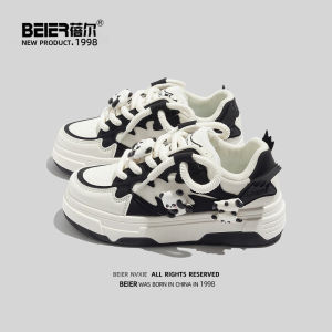 Sweet Cool Womens Panda Shoe Versatile Korean Style Casual Board Shoe Autumn Winter Cross Buckle Color Block Flat Heel Sneaker