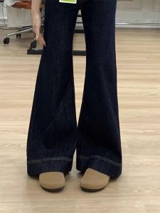 Quần Jeans Ống Loe Retro Cạp Cao Dáng Rộng Cho Nữ Thu Đông Quần Dài Dài Đến Sàn Ống Rộng Quần Jeans Denim Thường Ngày