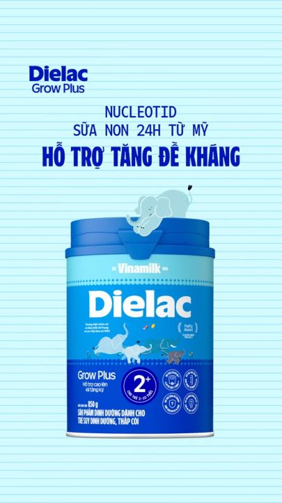 Sữa Bột Vinamilk Dielac Grow Plus Đỏ 2+ 850G - Dành cho trẻ suy dinh dưỡng, thấp còi