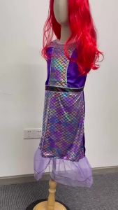 Mermaid Costume Girl Sleeveless Fishtail Purple Dress With Crown Necklace Complete Accessories Set For Girls Summer Dresses