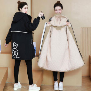 Lamb Velvet Parka Cotton Jacket for Young Girls Winter Clothes Middle School Students Fleece Lined Cotton Coat Outerwear