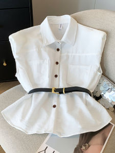 Áo Sơ Mi Không Tay Mùa Hè Thanh Lịch Một Nút Cài Dành Cho Nữ Có Thắt Lưng Thiết Kế Ôm Sát Eo Thời Trang Thường Ngày Cổ Polo Dài Tay Phong Cách Hàn Quốc