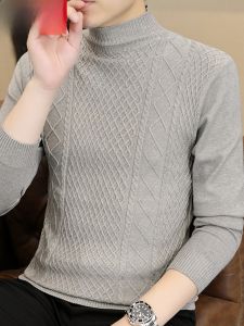 HENGYUANXIANG | Spring Autumn Mens Knitted Mid-Neck Sweater Thin Long Sleeve Casual Style Fashionable High-End Feeling Comfortable Fit T-Shirt