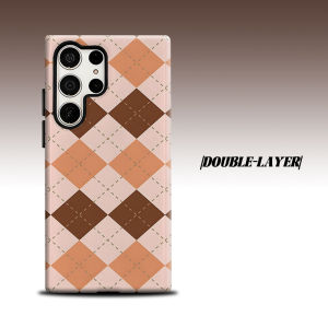 Warm Neutral Argyle For Samsung Galaxy S26 S25 S24 A56 A36 Dual Layer Luxury Fashion Full Lens Protective Case