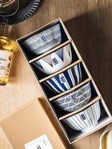 YiHeng Ceramic Bowl Set Japanese Style Underglaze Color Rice Bowl Wedding Gift Moving Gift Practical Set for Birthdays And Weddings