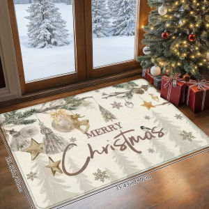 VIKAMA Christmas White Christmas Tree Pattern Rug Bedroom Living Room Hallway Entrance Mat Soft Comfortable Rug Home Decor
