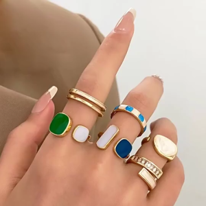 ALENADAY Cincin wanita Mewah Jari Terbuka Asimetris Geometris Gaya Eropa Amerika CCN03