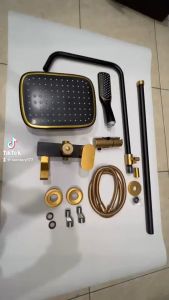 Shower Tiang Set Column Keran Mandi Kran Air Panas Dingin Faucet Bathtub Bath Shower Mixer Hot Cold Kamar Mandi Bathroom BLACK GOLD