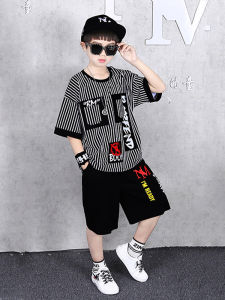Boys Summer Fashionable Cotton Striped Short Sleeve T-Shirt And Pants Set Cute And Handsome Kids Clothing Ensemble for Boys
