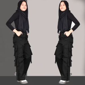 Celana Panjang Cargo Wanita Kasual Indoor dan Outdoor - Distro Santai - Kualitas Premium - Terbaru - Bayar Ditempat - Bahan Ripstop Exskuro - Nyaman dan Adem - Warna Solid - Jahitan Rapi - Resleting YKK - Pinggang Elastis - Fashionable - Size M, L, XL, XXL (EXPORT)