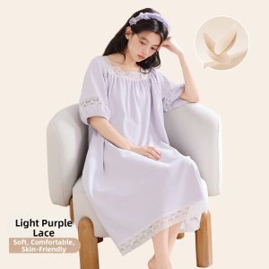 Womens Pure Cotton Short Sleeve Summer Sweet Princess Style Nightgown