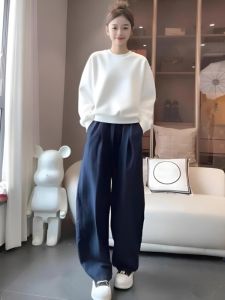 SUSHOUWANGE | Áo Hoodie Dài Tay Trắng Phong Cách Thoải Mái Rộng Rãi Áo Ngắn Tay Nữ