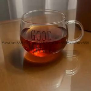Cangkir kopi gelas kaca mug elegan seri good morning 350ml WEO YU77TP