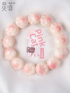 LINGFEI | Cat Claw Design Pink White Jade Bodhi Root Prayer Beads