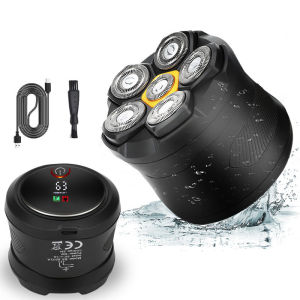 Tinsol New Bald Mens Electric Razor Magnetic Electric Razor 6D Magnetic Razor Rechargeable LED Waterproof Facial Hairdresser