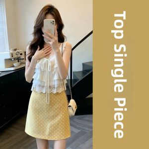 HUAYILING | Korean Style Dots and Lace Dress with Skirt Set