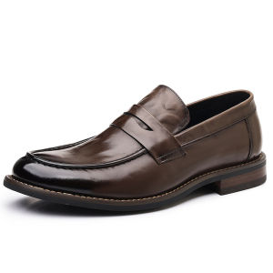 Retro Business Casual Leather Shoes Men Solid Wood Sole Loafer