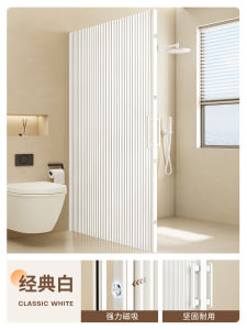 Invisible Foldable Shower Curtain Bathroom Partition High End Magnet Absorption Waterproof No Track Sliding Modern Style Polyester