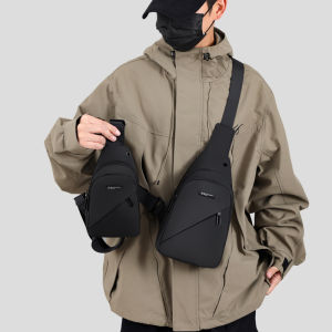 Black Canvas Oxford Mens Crossbody Bag Leisure Chest Bag Single Shoulder Backpack Nylon Material Pure Color Vertical Square Shape