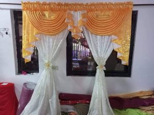 Silvian Jacquard satin double panel swag curtains (size 65" wide * 75" lenght). Pwede po magrequst ng size pakichat lang po...