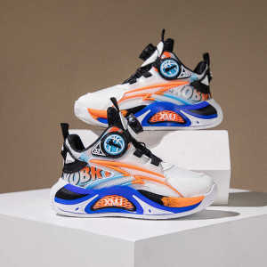 Giày Bóng Rổ Trẻ Em Giày Thể Thao Thường Ngày Cho Bé Trai Giày Chạy Bộ Có Nút Xoay Giày Bóng Rổ Học Sinh Giày Lưới Thoáng Khí