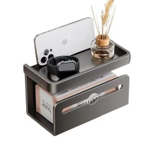 Bathroom Tissue Box Holder Wall Mounted Toilet Paper Rack No Drilling Required Nordic Style Pure Color Design Storage Shelf