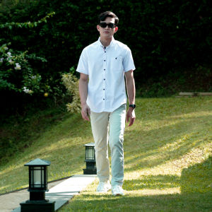 NFZ Kemeja Pria Lengan Pendek White List Red Murah 4331