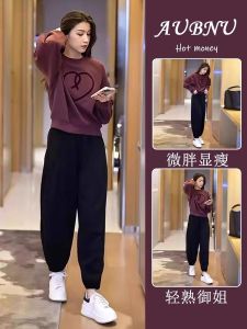 Pure Cotton Fleece-Lined Crew Neck Sweater Suit Womens Plus Size Sportswear Fall and Winter New Arrival Casual Easiest for Match Fashion Loose and Slimming