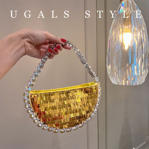 UGALS | Evening French Style Shiny Gold Diamonds Half Round Clutch