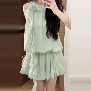 PEIZIXUAN | French Style Neck-hung Dress Short Set