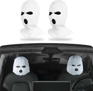 Creative Car Seat Headrest Cover Balaclava Mask Winter Motorcycle Full Face Masked People Knitted Head Cover Car Decoration