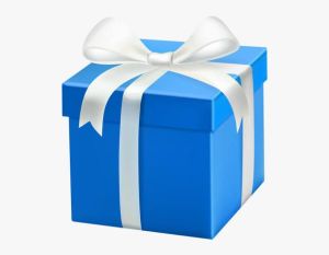 Blue gift box with white ribbon 6x6x4 inches
