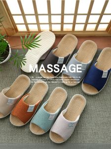 Silent Indoor Linen Slippers Cotton Linen Mens Home Use Anti-Slip Soft Bottom Floor Slippers for Couples Simple Style
