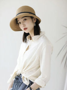 Summer Straw Hat Womens Hepburn Style Literary Elegance Fisherman Hat Sunshade Curling Wide Brim French Vintage Top Hat Tide