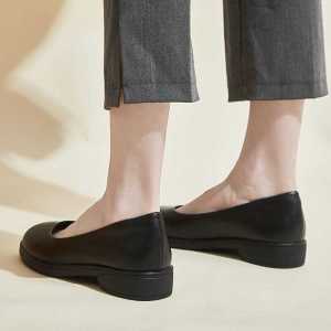 รองเท้าส้นแบนหัวมนสีดำ รองเท้าทำงาน รองเท้าสวมสบาย รองเท้าหนัง รองเท้าสวมสบายสำหรับผู้หญิง รองเท้าทำงานในโรงแรม รองเท้าทำงานแบบสวมสบาย