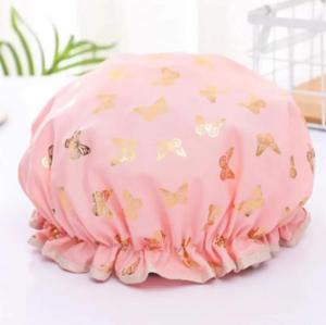 Waterproof Shower Cap Hot Stamping Printed Polyester Cotton Bath Cap Double Layer for Women Shower Bath Washing Hair