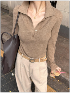 HUOLISI | Retro Elegant Short Sleeve Polo Neck Knit Sweater