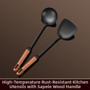 Ergonomic Wooden Handle Cooking Spatula Ladle
