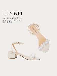 รองเท้าแตะส้นสูงแบบสวมส้นเดี่ยวสุดน่ารักสำหรับฤดูร้อน Lily Wei รองเท้าแตะส้นเดี่ยวแบบสวมส้นสูงสำหรับผู้หญิงไซส์เล็ก