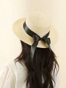 Casual Style Straw Hat Womens Beach Hat Flat Brim Sunshade Fashionable Versatile Hat Summer Woven Sun Hat Travel Suitable