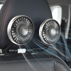 360° Rotation Double Head Car Back Seat Fan 5 Fan Blades 3-speed Wind Adjustment USB Auto Cooling Fans for Summer Car Accessorie