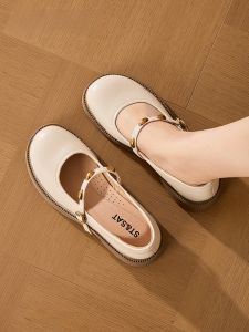 Saturday French Mary Jane Shoes Womens Summer New One-Strap Thick Heel Slip-On Fairy Style with Skirts Fashionable Casual Loafers
