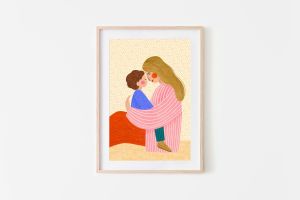 BILIBILI | Motherhood Art Print Canvas Painting Young Mum Poster Maternal Love Floral Illustration Nursery Kids Room Decoration